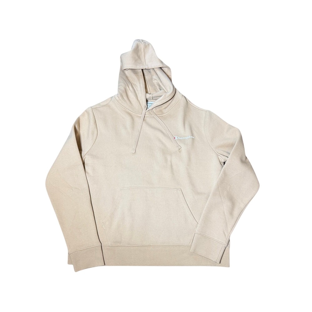 MensChampion Authentic Athleticwear Hoodie Tan Beige Script Logo Pullover Medium
